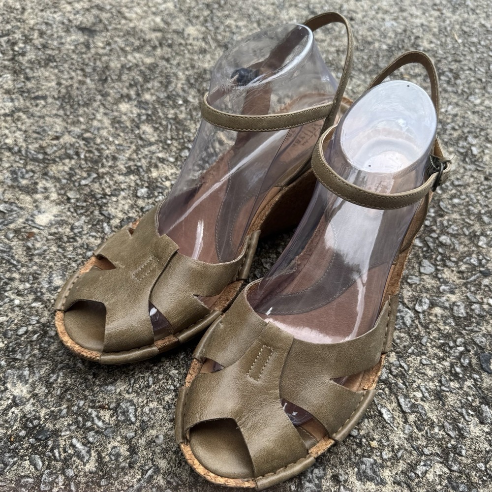 Clarks Artisan Alameda Sandal Womens 11 M Olive Leather Cork Wedge Shoes
